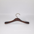 DL457 Garment hanger vintage hand brush wooden hanger Dark coffee store clothing hanger with no-silp antique copper round hook